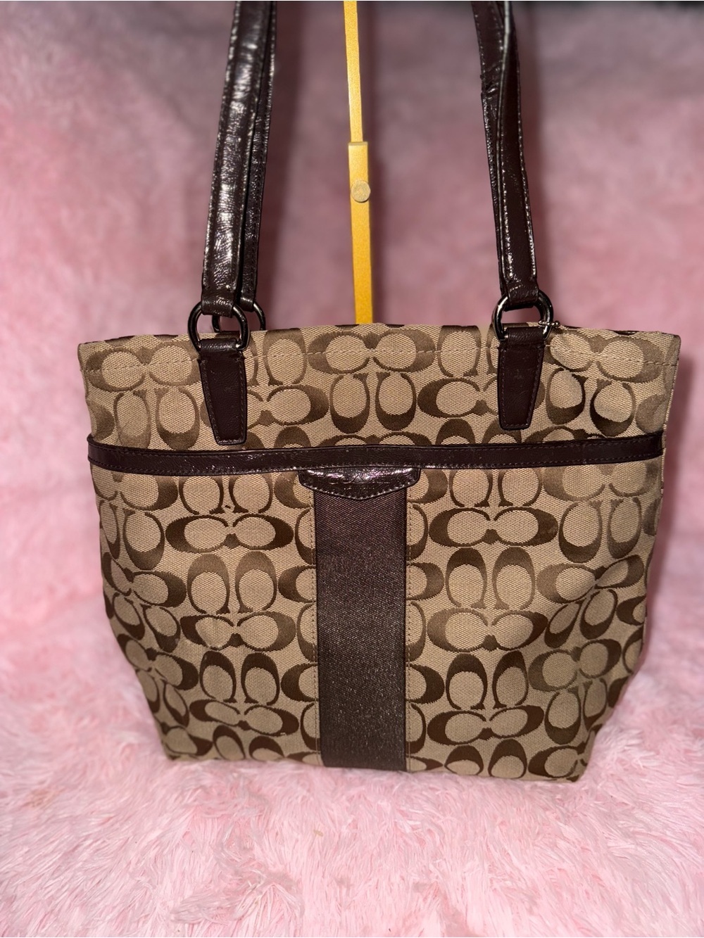 Coach Brown Signature Canvas Tote with Dark Brown Trim